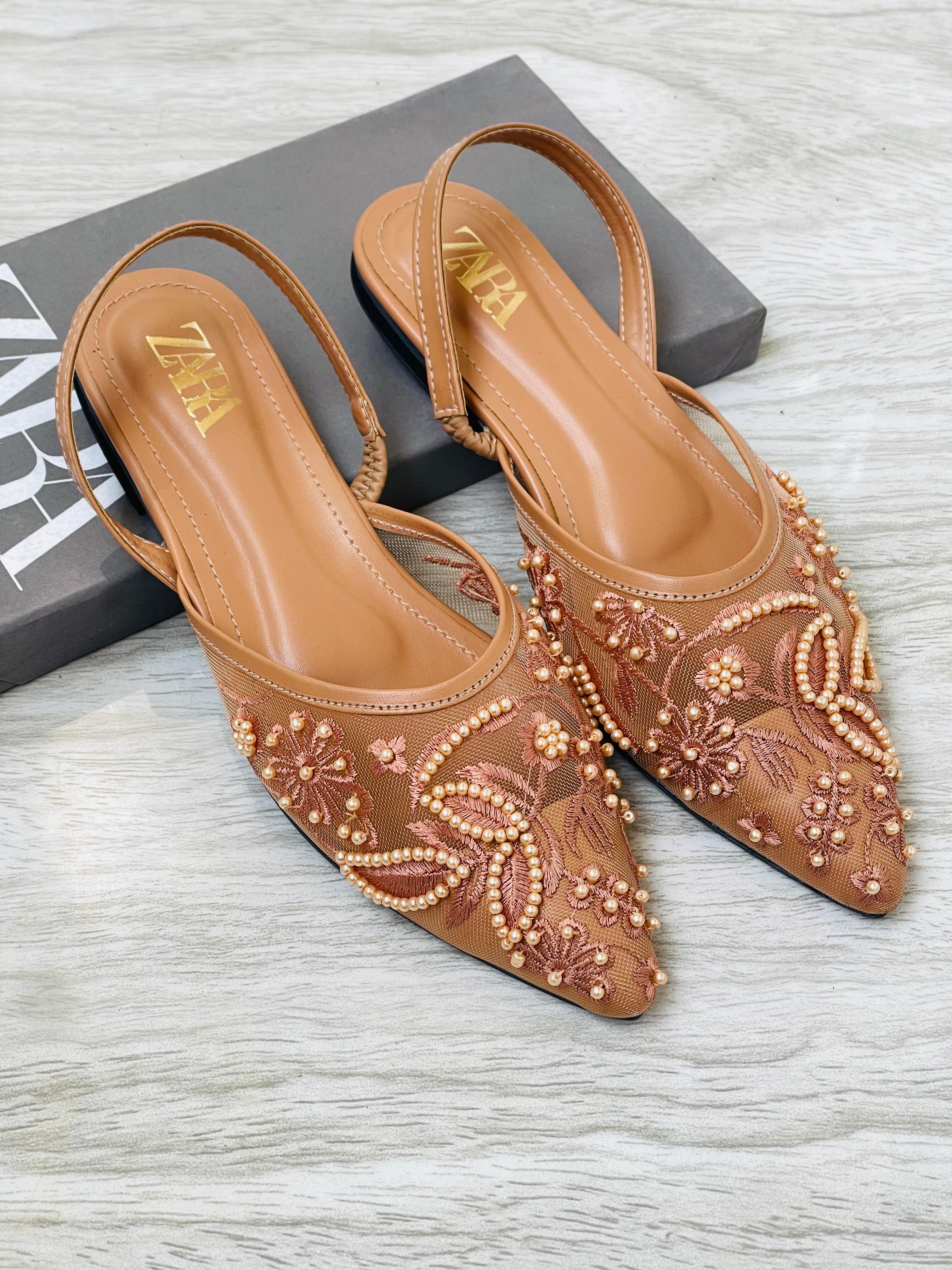 ZARA EMBROIDERED FLAT PUMPS