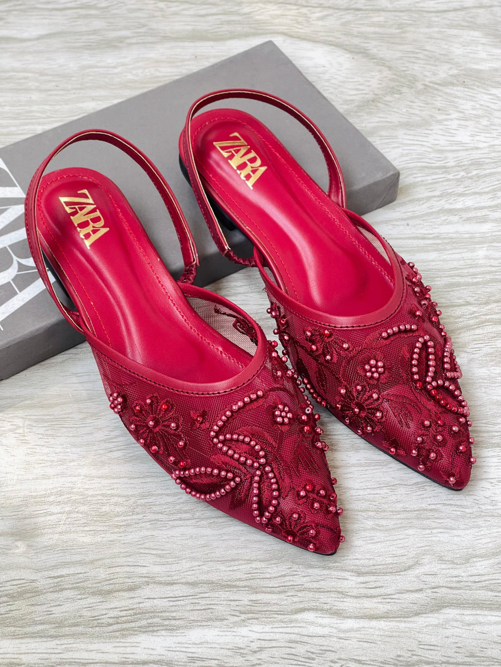 ZARA EMBROIDERED FLAT PUMPS