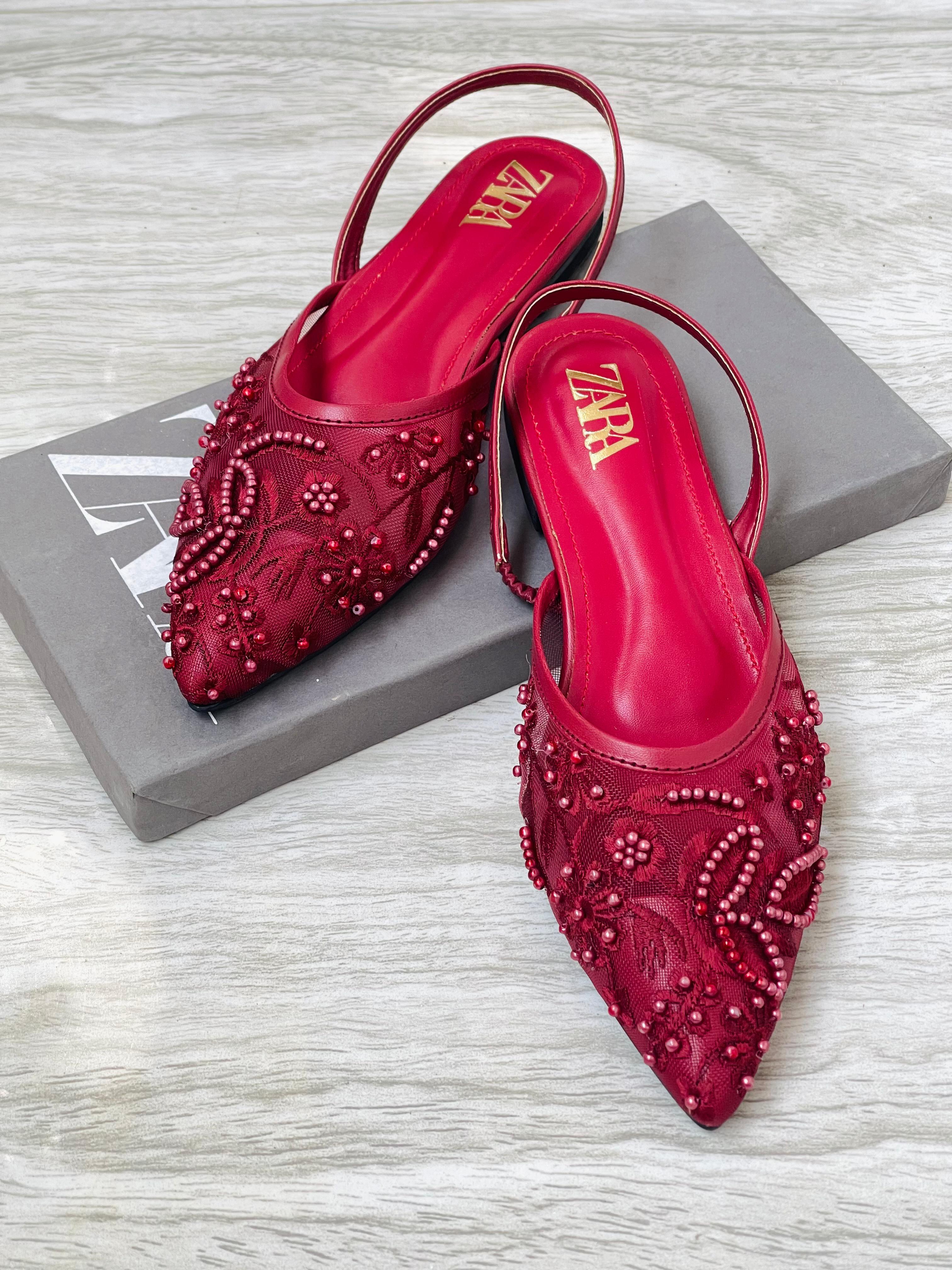 ZARA EMBROIDERED FLAT PUMPS