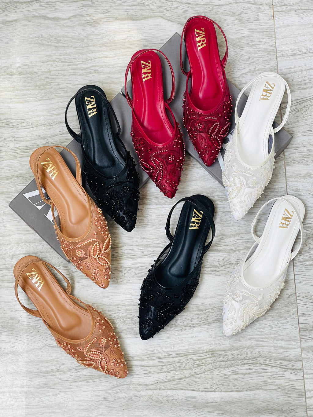 ZARA EMBROIDERED FLAT PUMPS