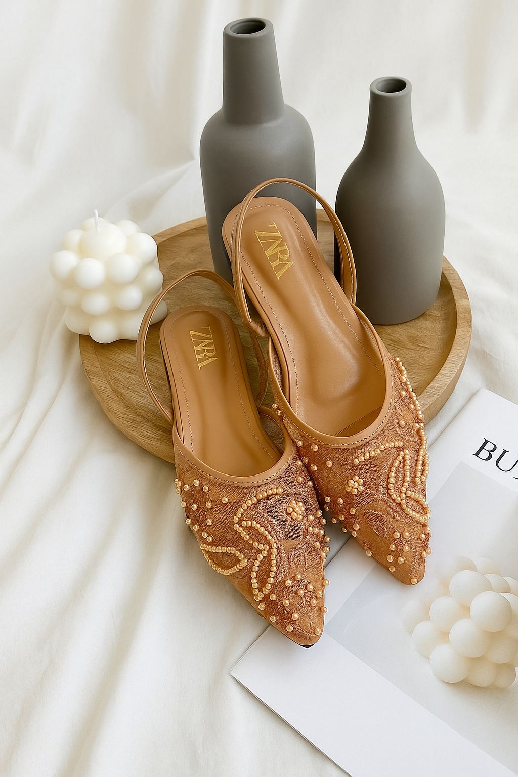 ZARA EMBROIDERED FLAT PUMPS