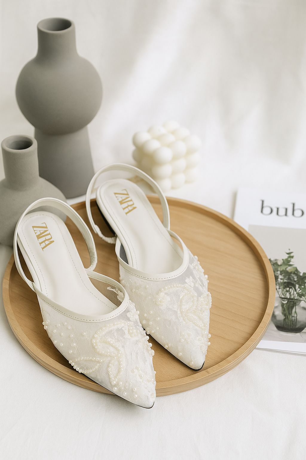 ZARA EMBROIDERED FLAT PUMPS