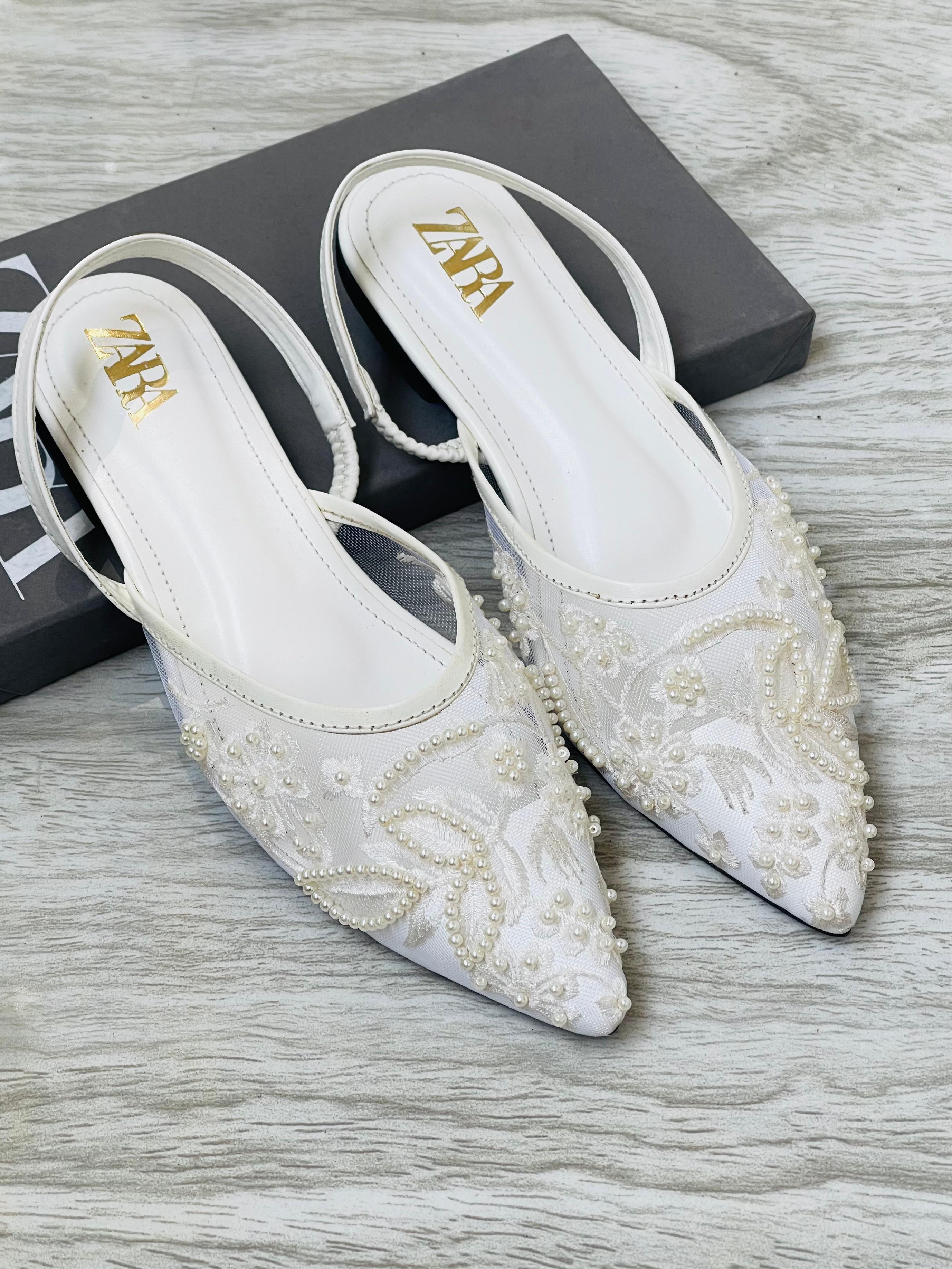 ZARA EMBROIDERED FLAT PUMPS