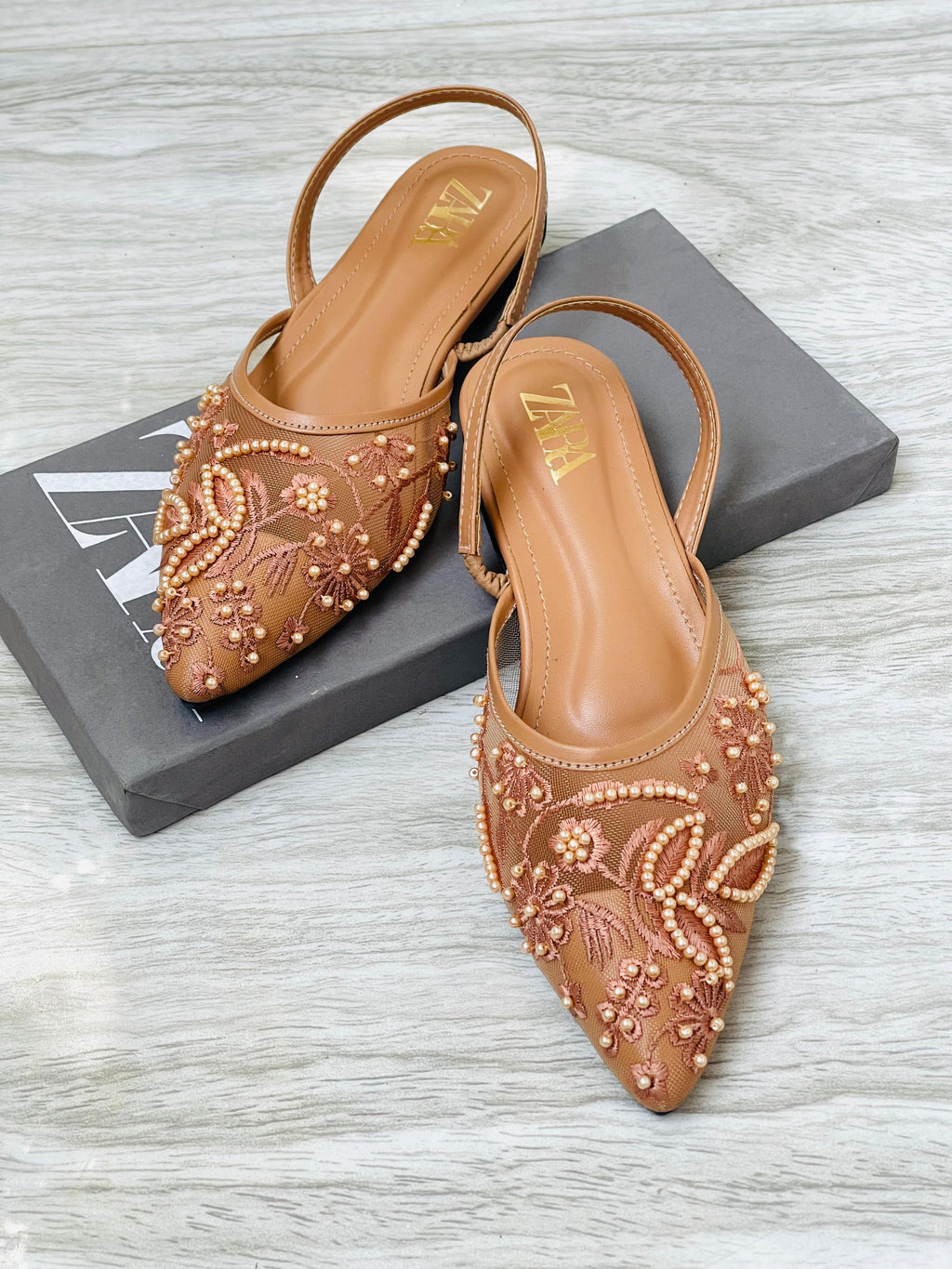 ZARA EMBROIDERED FLAT PUMPS