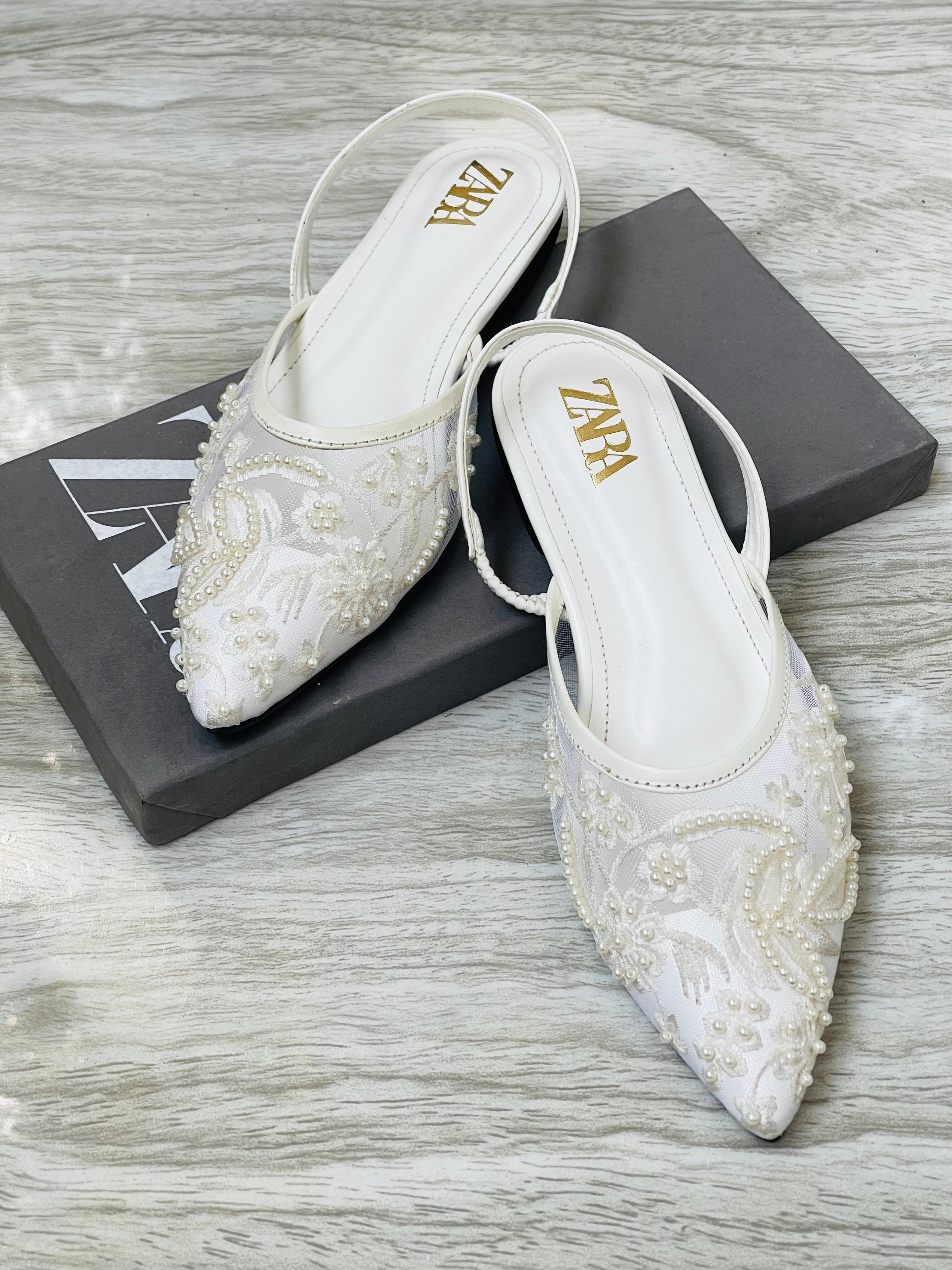 ZARA EMBROIDERED FLAT PUMPS