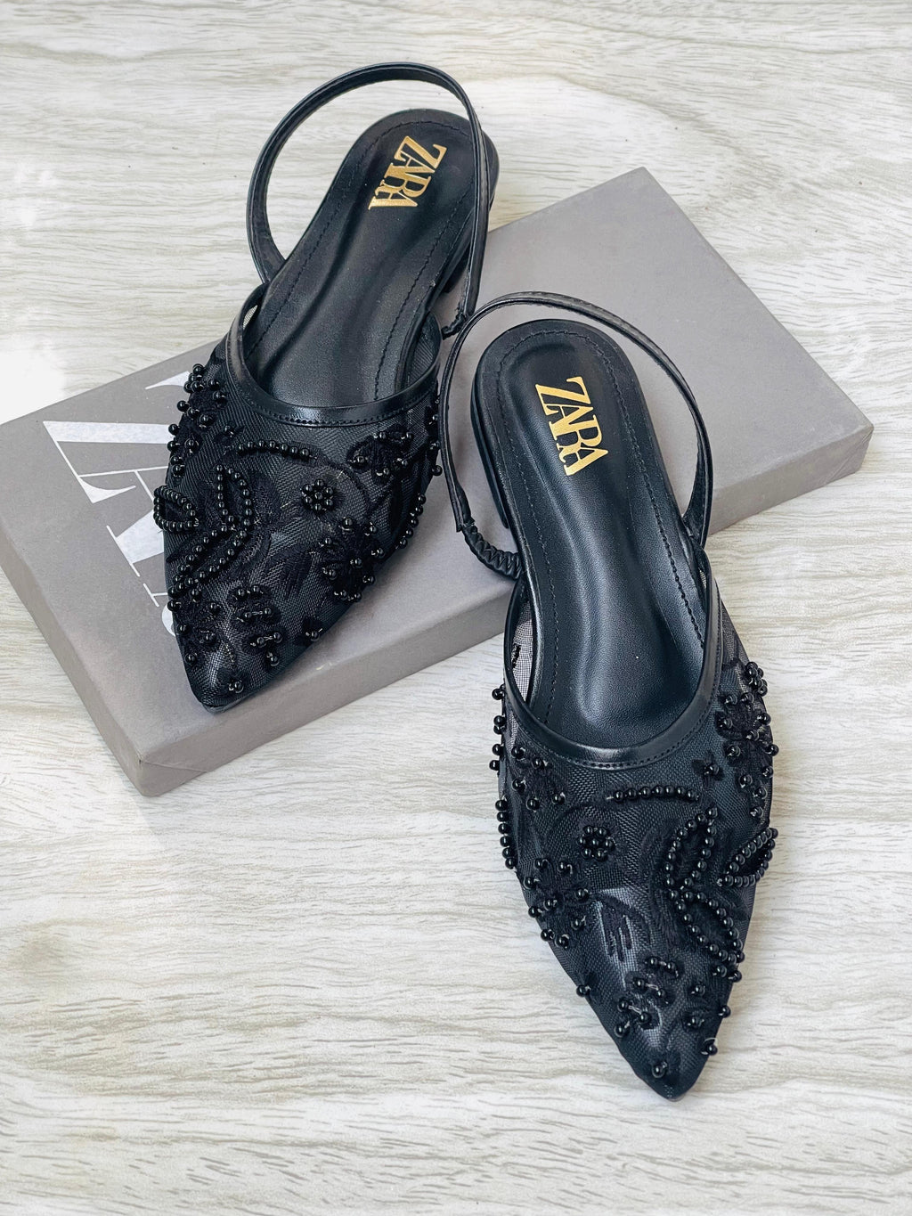 ZARA EMBROIDERED FLAT PUMPS