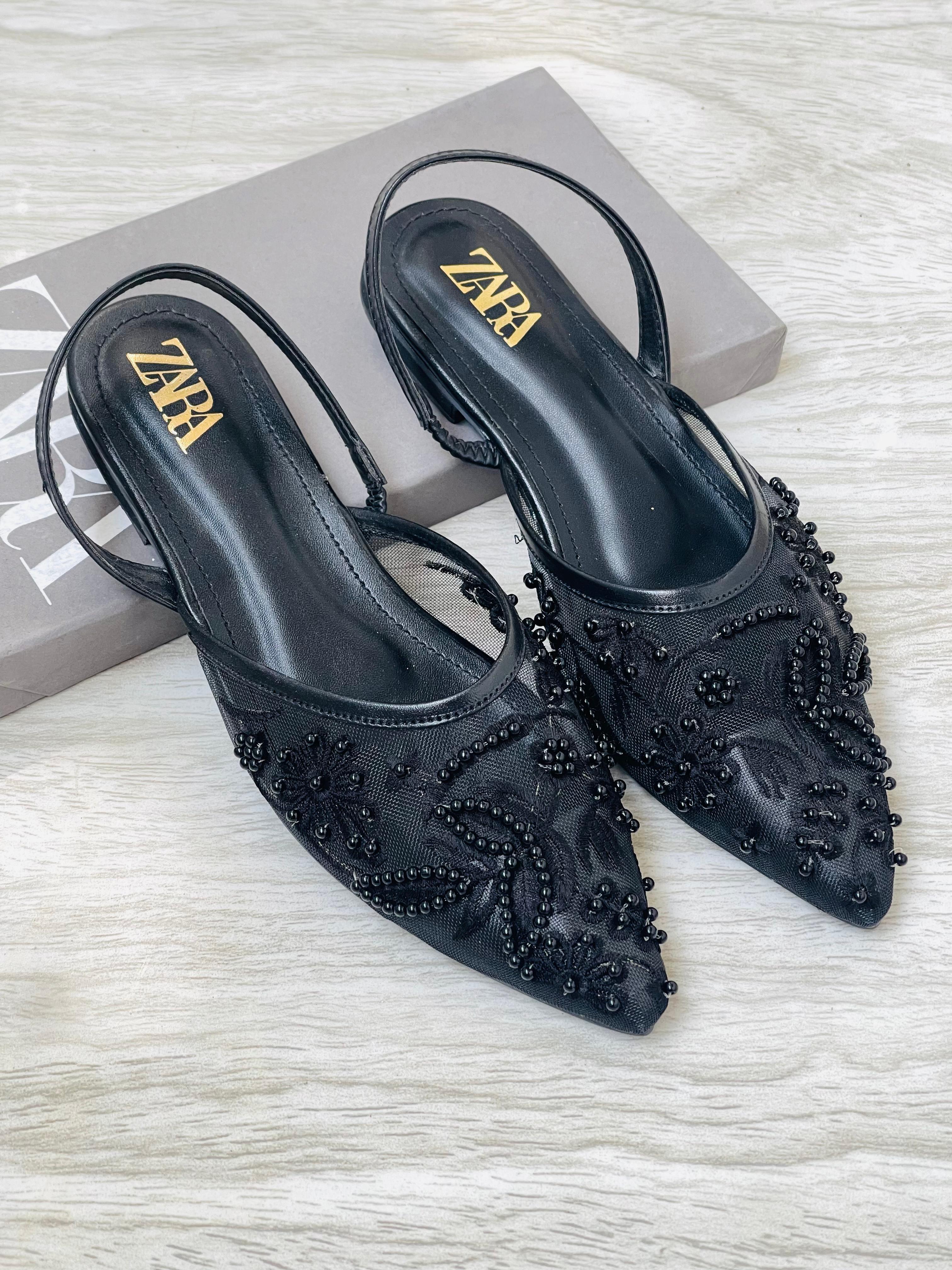 ZARA EMBROIDERED FLAT PUMPS