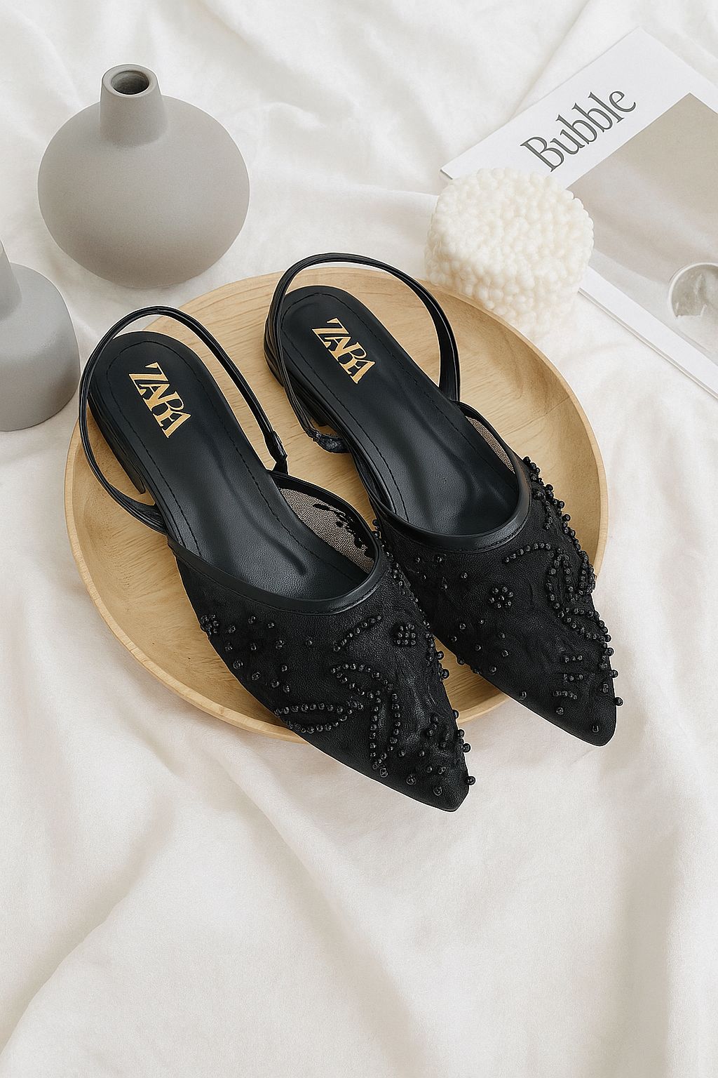 ZARA EMBROIDERED FLAT PUMPS